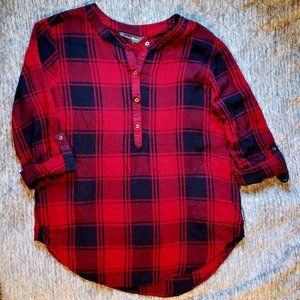 Eddie Bauer Red/Black Plaid Quarter Button-Down